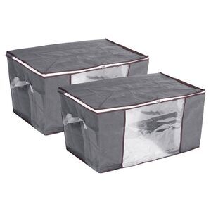 Clothes Storage Bag 2pcs Foldable Closet Organizers with Handles Grey